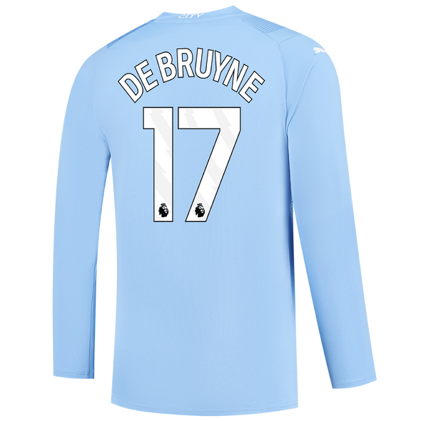 DE BRUYNE #17 Manchester City 23/24 Men's Home Long Sleeve Shirt - PL Font