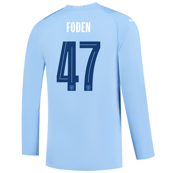 FODEN #47 Manchester City 23/24 Men's Home Long Sleeve Shirt - Man City Font