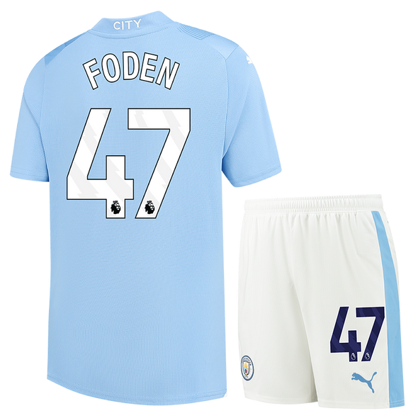FODEN #47 Manchester City 23/24 Kid's Home Shirt and Shorts - PL Font