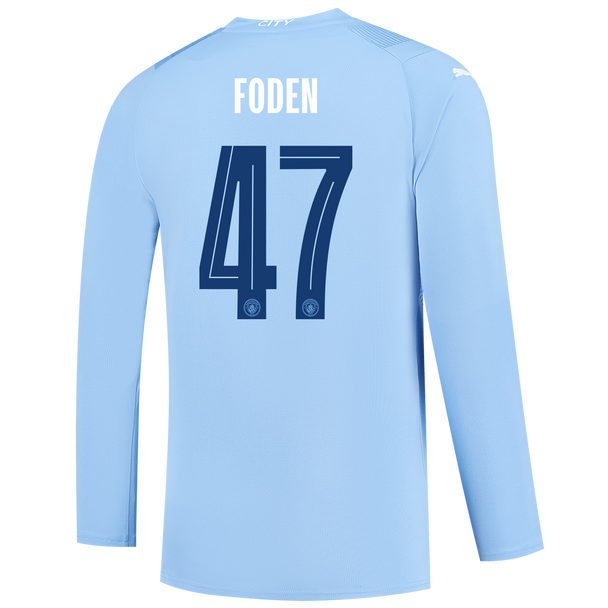 FODEN #47 Manchester City 23/24 Men's Home Long Sleeve Shirt - Man City Font