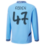FODEN #47 Manchester City 24/25 Men's Home Long Sleeve Shirt - Man City Font