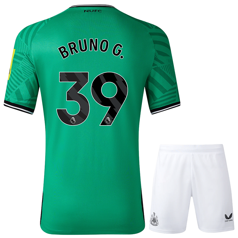 BRUNO G. #39 Newcastle United 23/24 Kid's Away Shirt and Shorts - PL Font