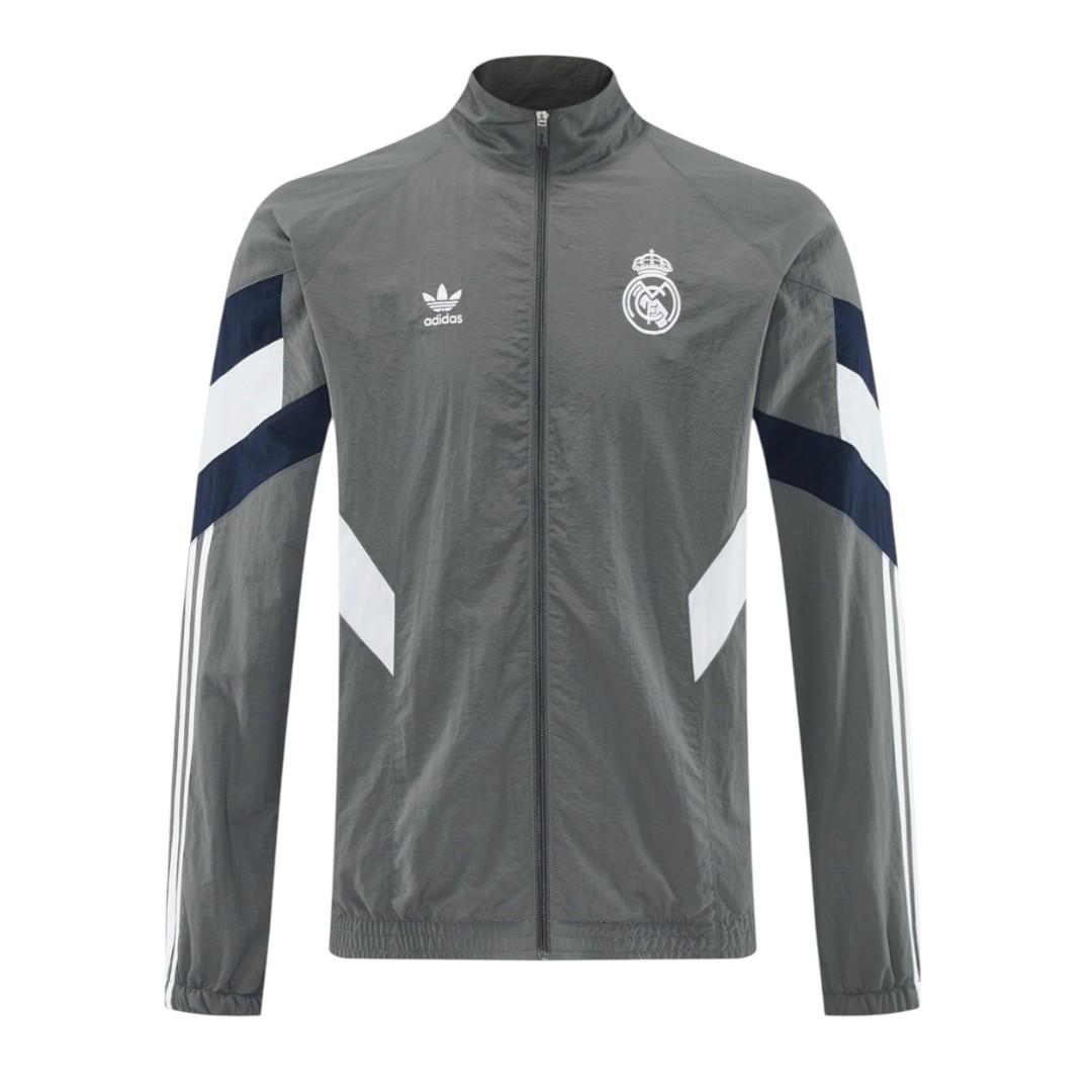 Real Madrid 25/26 Men's Gray Long Zip Windbreaker