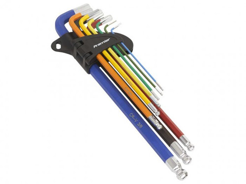 Ball-End Hex Key Set Extra-Long 9pc Colour-Coded Imperial (AK7198)