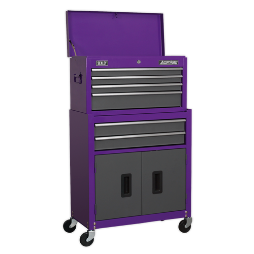 Topchest & Rollcab Combination 6 Drawer with Ball-Bearing Slides - Purple/Grey (AP2200BBCP)