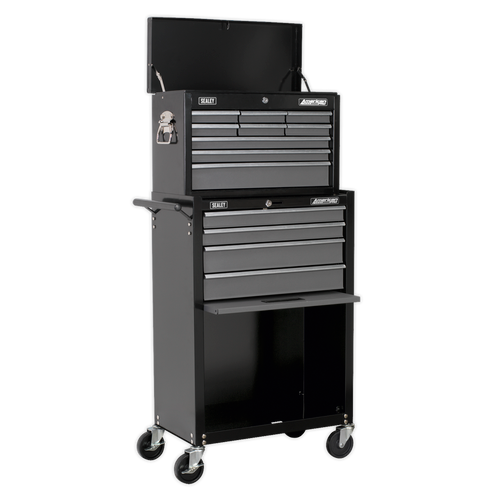 Topchest & Rollcab Combination 13 Drawer with Ball Bearing Slides - Black/Grey (AP2513B)