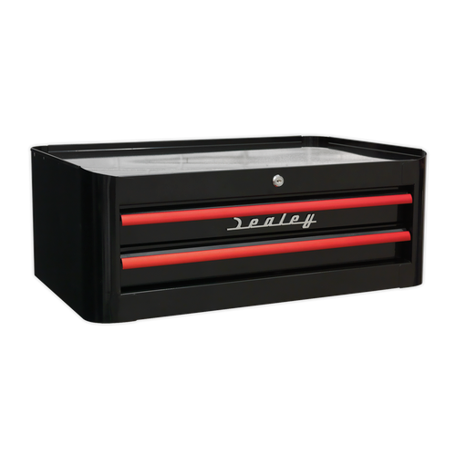 Mid-Box 2 Drawer Retro Style - Black with Red Anodised Drawer Pulls (AP28102BR)