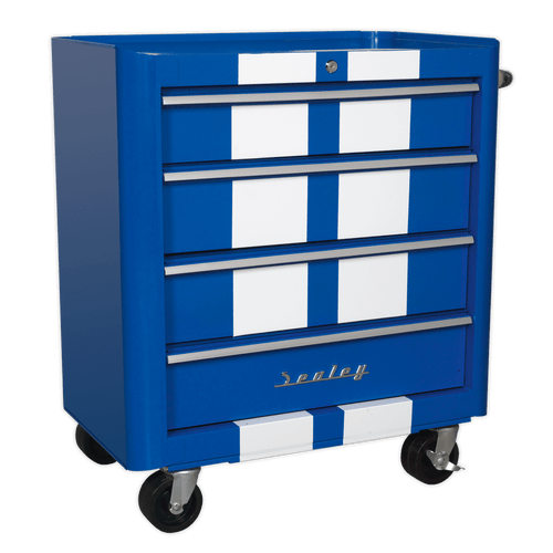 Rollcab 4 Drawer Retro Style - Blue with White Stripes (AP28204BWS)