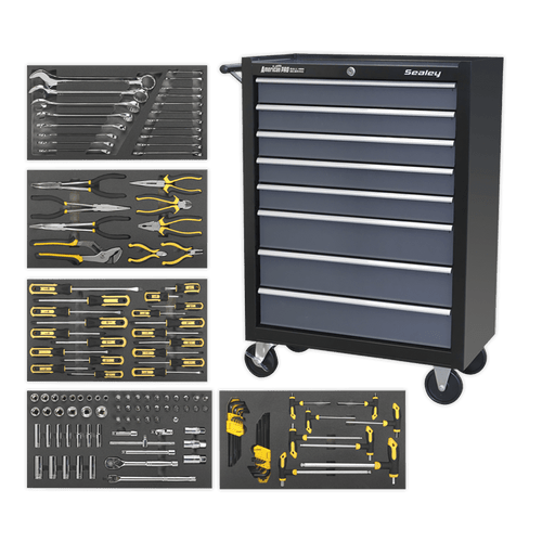 Rollcab 8 Drawer Ball Bearing Slides - Black/Grey with 136pc Tool Kit (AP35TBCOMBO3)