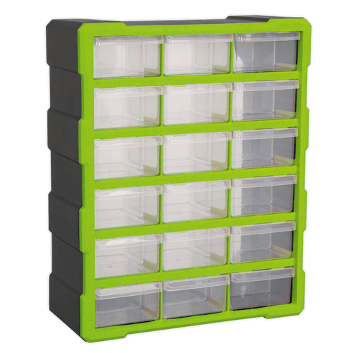 Cabinet Box 18 Drawer - Hi-Vis Green/Black (APDC18HV)