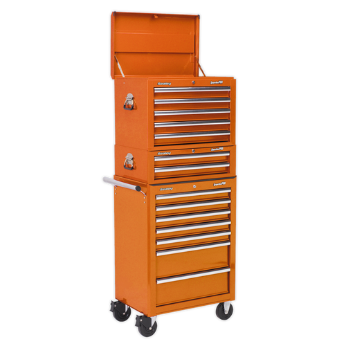 Topchest, Mid-Box & Rollcab Combination 14 Drawer with Ball Bearing Slides - Orange (APSTACKTO)