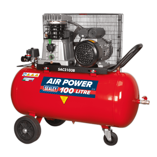 Air Compressor 100L Belt Drive 3hp with Cast Cylinders & Wheels (SAC2103B)