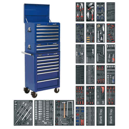 Tool Chest Combination 14 Drawer with Ball Bearing Slides - Blue & 1179pc Tool Kit (SPTCCOMBO1)