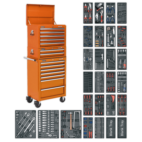 Tool Chest Combination 14 Drawer with Ball Bearing Slides - Orange & 1179pc Tool Kit (SPTOCOMBO1)