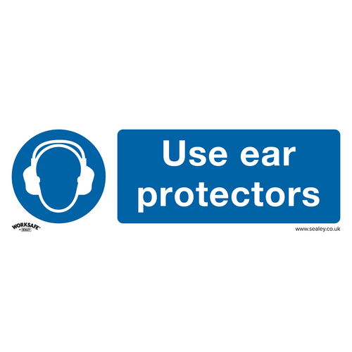 Mandatory Safety Sign - Use Ear Protectors - Self-Adhesive Vinyl - Pack of 10 (SS10V10)