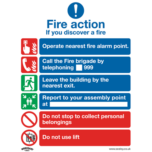 Safe Conditions Safety Sign - Fire Action With Lift - Self-Adhesive Vinyl (SS19V1)