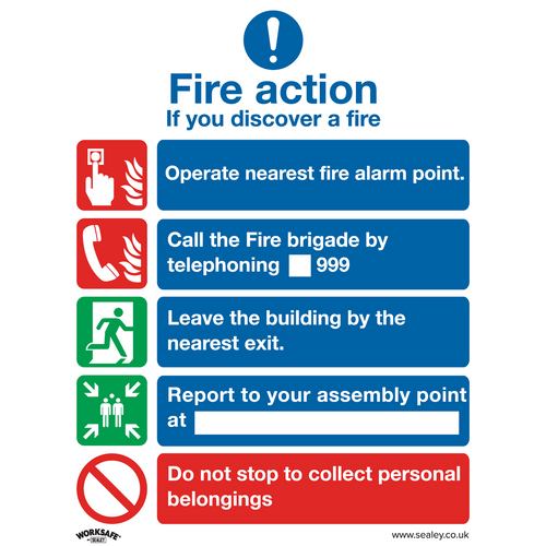 Safe Conditions Safety Sign - Fire Action Without Lift - Rigid Plastic (SS20P1)