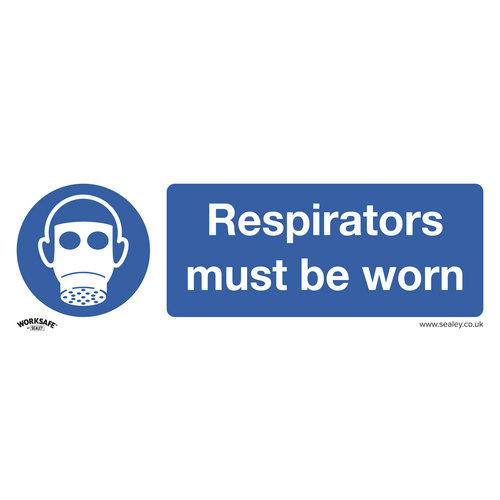 Mandatory Safety Sign - Respirators Must Be Worn - Self-Adhesive Vinyl - Pack of 10 (SS56V10)