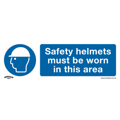 Mandatory Safety Sign - Safety Helmets Must Be Worn In This Area - Self-Adhesive Vinyl - Pack of 10 (SS8V10)