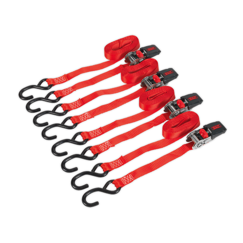 Ratchet Tie Down 25mm x 4m Polyester Webbing with S-Hooks 800kg Breaking Strength - 2 Pairs (TD484SD)