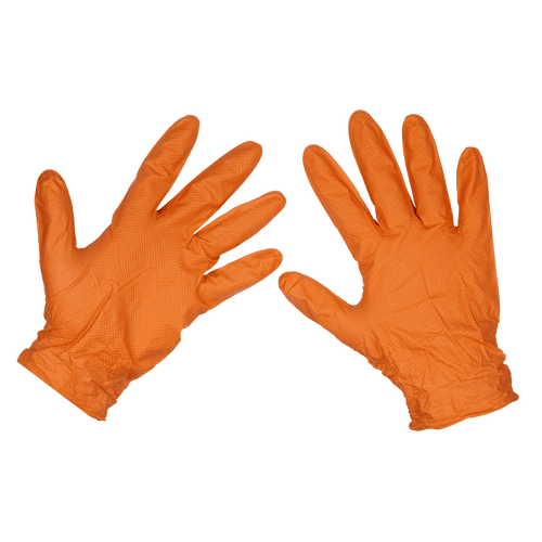 Sealey Orange Diamond Grip Extra-Thick Nitrile Powder- Free Gloves Large - Pack of 50