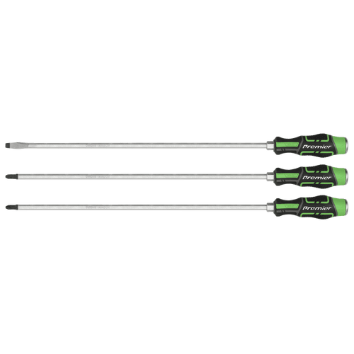 Sealey Extra-Long Hammer-Thru Screwdriver Set Hi-Vis Green 450mm 3pc