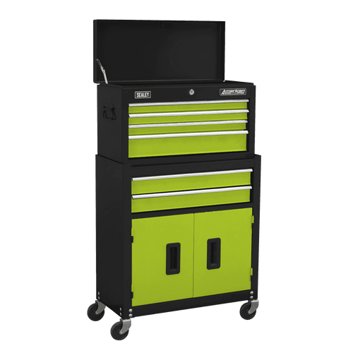 Sealey Topchest & Rollcab Combination 6 Drawer with Ball-Bearing Slides - Hi-Vis Green