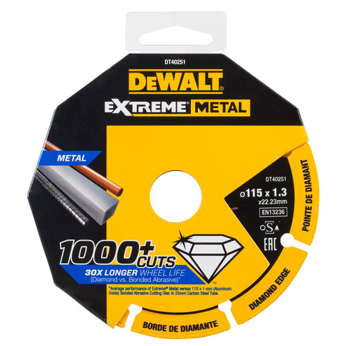 Dewalt DT40251 Extreme Diamond Disc for Metal 115mm x 22.23mm x 1.3mm