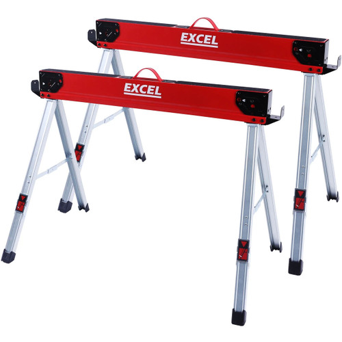 Excel 8502 Heavy Duty Steel Folding Sawhorse Twin Pack 1178kg Capacity