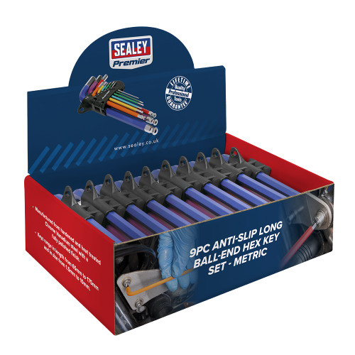 Sealey Ball-End Hex Key Set 9pc Colour-Coded Long Metric - Display Box of 10 (AK7190DB) Sealey Ball-End Hex Key Set 9pc Colour-Coded Long Metric - Display Box of 10 (AK7190DB)