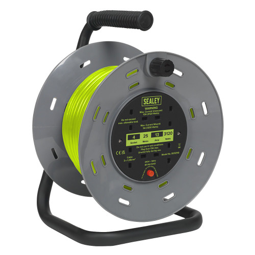 Sealey Cable Reel with Thermal Trip 4 x 230V Sockets 25m - Green (BCR25G) Sealey Cable Reel with Thermal Trip 4 x 230V Sockets 25m - Green (BCR25G)