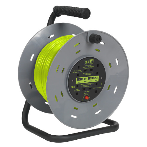 Sealey Cable Reel with Thermal Trip 4 x 230V Sockets 50m - Green (BCR50G) Sealey Cable Reel with Thermal Trip 4 x 230V Sockets 50m - Green (BCR50G)
