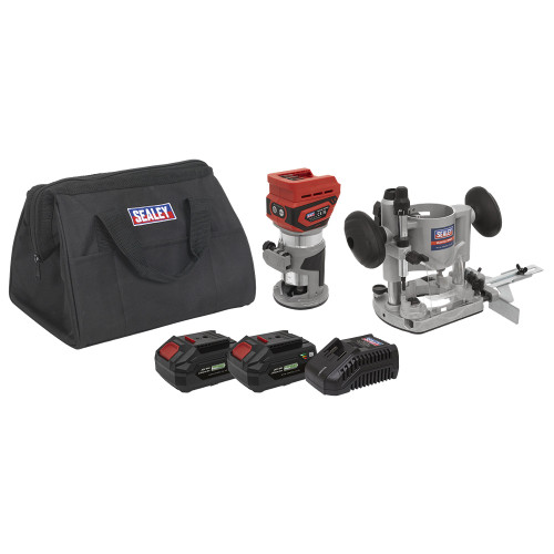 Sealey 20V SV20 Series Cordless Trimming Router Kit - 2 Batteries (CP20VTRKIT)