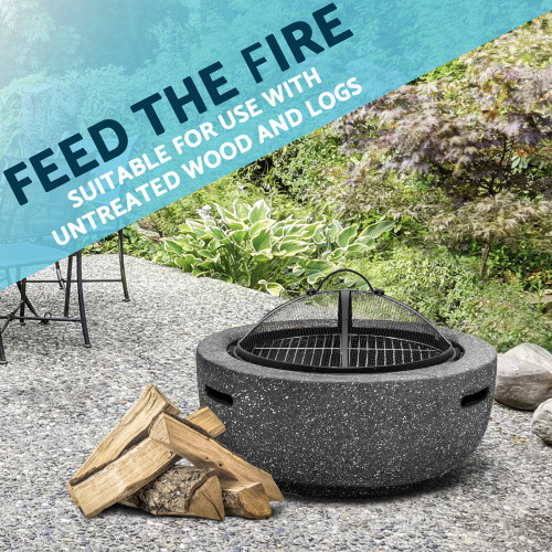 Sealey Dellonda Round MgO Fire Pit with BBQ Grill, Ø60cm, Safety Mesh Screen - Dark Grey (DG189)