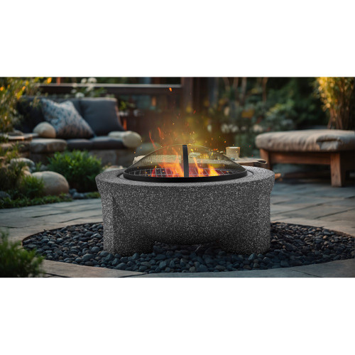 Sealey Dellonda Round MgO Fire Pit with BBQ Grill, Ø75cm, Safety Mesh Screen - Dark Grey (DG191)