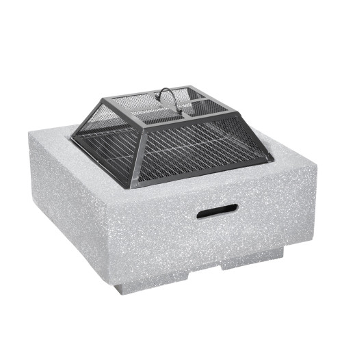 Sealey Dellonda Square MgO Fire Pit with BBQ Grill, Safety Mesh Screen and Fire Poker, Magnesium Oxide, Suitable for Wood and Charcoal - Light Grey - DG192 (DG192)