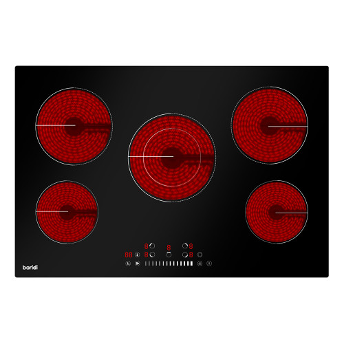 Sealey Baridi 77cm Built-In Ceramic Hob with 5 Cooking Zones, Black Glass, 8200W with Slider Touch Controls, Timer (DH175)