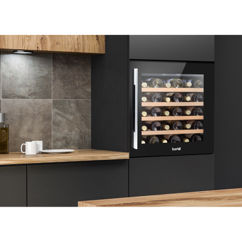 Sealey Baridi 60cm Built-In 36 Bottle Wine Cooler with Beech Wood Shelves and Internal LED Light, Black (DH206)