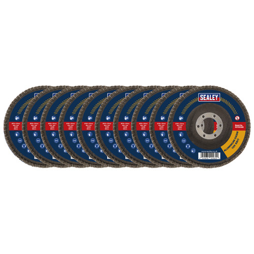 Sealey 120Grit Flap Discs Aluminium Oxide Ø115mm Ø22mm Bore - Pack of 10 (FD115120E10) Sealey 120Grit Flap Discs Aluminium Oxide Ø115mm Ø22mm Bore - Pack of 10 (FD115120E10)
