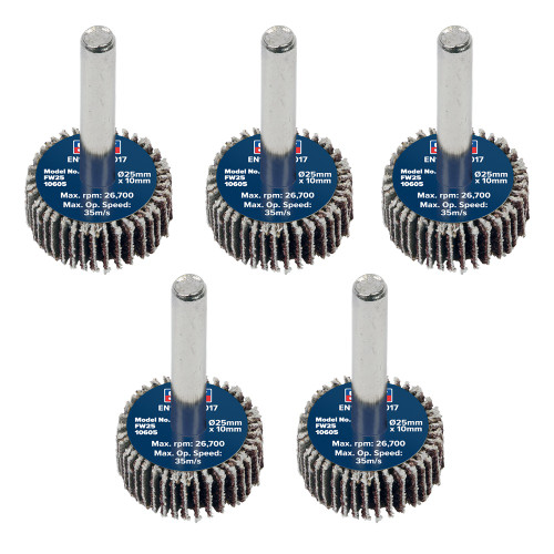 Sealey Abrasive Flap Wheel Ø25 x 10mm Ø6mm Shaft 60Grit - Pack of 5 (FW2510605) Sealey Abrasive Flap Wheel Ø25 x 10mm Ø6mm Shaft 60Grit - Pack of 5 (FW2510605)