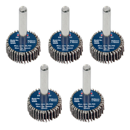 Sealey Abrasive Flap Wheel Ø25 x 10mm Ø6mm Shaft Assorted Grit - Pack of 5 (FW2510ASS) Sealey Abrasive Flap Wheel Ø25 x 10mm Ø6mm Shaft Assorted Grit - Pack of 5 (FW2510ASS)