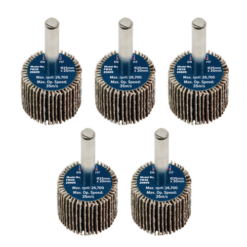 Sealey Abrasive Flap Wheel Ø25 x 20mm Ø6mm Shaft 60Grit - Pack of 5 (FW2520605) Sealey Abrasive Flap Wheel Ø25 x 20mm Ø6mm Shaft 60Grit - Pack of 5 (FW2520605)