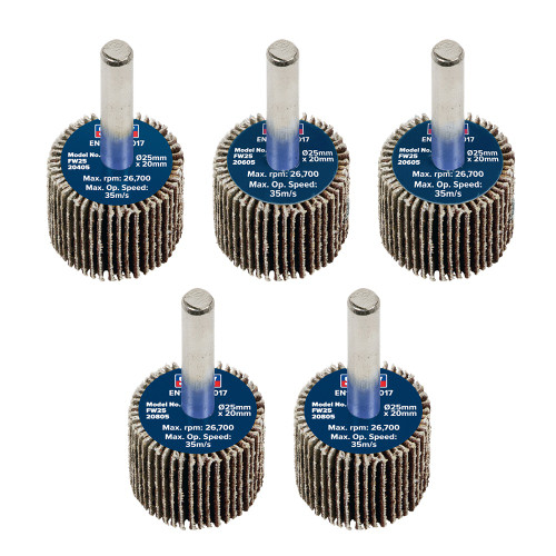 Sealey Abrasive Flap Wheel Ø25 x 20mm Ø6mm Shaft Assorted Grit - Pack of 5 (FW2520ASS) Sealey Abrasive Flap Wheel Ø25 x 20mm Ø6mm Shaft Assorted Grit - Pack of 5 (FW2520ASS)