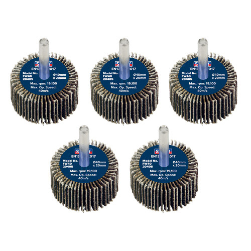 Sealey Abrasive Flap Wheel Ø40 x 20mm 40Grit Ø6mm Shaft - Pack of 5 (FW4020405) Sealey Abrasive Flap Wheel Ø40 x 20mm 40Grit Ø6mm Shaft - Pack of 5 (FW4020405)