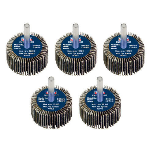 Sealey Abrasive Flap Wheel Ø40 x 20mm 80Grit Ø6mm Shaft - Pack of 5 (FW4020805) Sealey Abrasive Flap Wheel Ø40 x 20mm 80Grit Ø6mm Shaft - Pack of 5 (FW4020805)