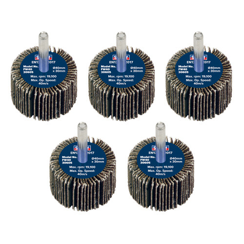 Sealey Abrasive Flap Wheel Ø40 x 30mm 60Grit Ø6mm Shaft - Pack of 5 (FW4030605) Sealey Abrasive Flap Wheel Ø40 x 30mm 60Grit Ø6mm Shaft - Pack of 5 (FW4030605)