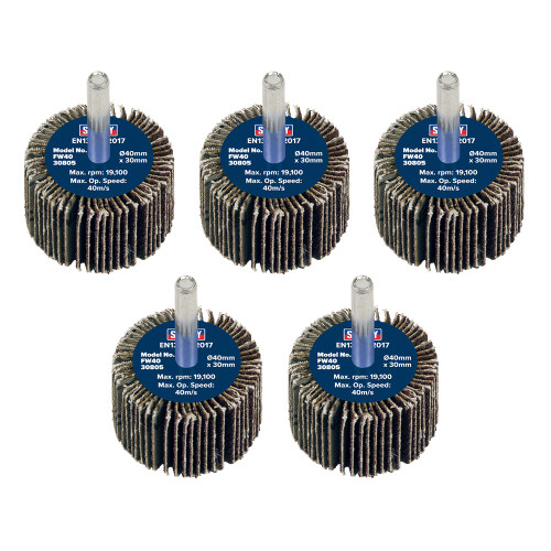 Sealey Abrasive Flap Wheel Ø40 x 30mm 80Grit Ø6mm Shaft - Pack of 5 (FW4030805) Sealey Abrasive Flap Wheel Ø40 x 30mm 80Grit Ø6mm Shaft - Pack of 5 (FW4030805)