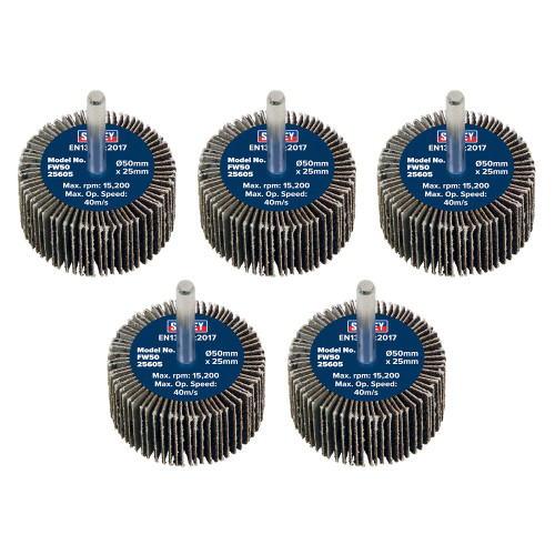 Sealey Abrasive Flap Wheel Ø50 x 25mm 60Grit Ø6mm Shaft - Pack of 5 (FW5025605) Sealey Abrasive Flap Wheel Ø50 x 25mm 60Grit Ø6mm Shaft - Pack of 5 (FW5025605)