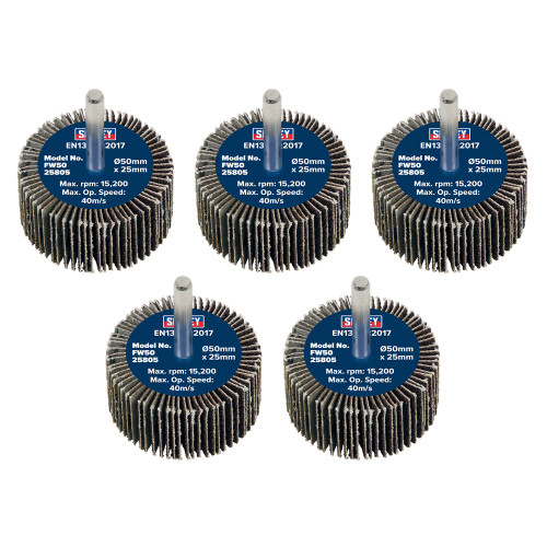 Sealey Abrasive Flap Wheel Ø50 x 25mm 80Grit Ø6mm Shaft - Pack of 5 (FW5025805) Sealey Abrasive Flap Wheel Ø50 x 25mm 80Grit Ø6mm Shaft - Pack of 5 (FW5025805)