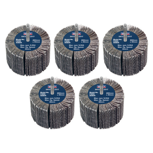 Sealey Abrasive Flap Wheel Ø80 x 40mm 80Grit Ø6mm Shaft - Pack of 5 (FW8040805) Sealey Abrasive Flap Wheel Ø80 x 40mm 80Grit Ø6mm Shaft - Pack of 5 (FW8040805)